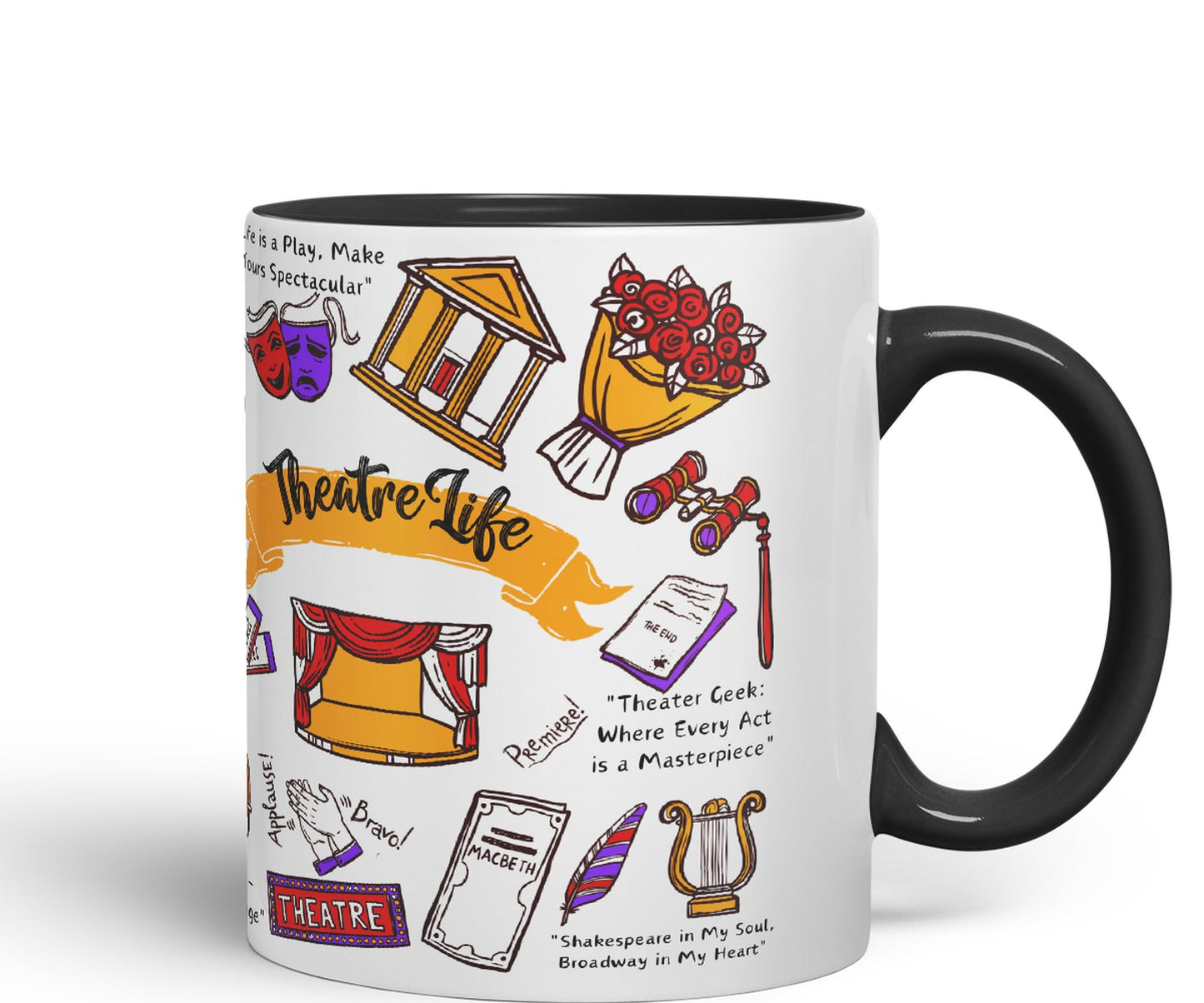 Thetre Life Theater Drama Llama Brodway Stage Joke sarkasm Sarcastic Ceramic Coloured Mug Cup for Tea Coffee Hot Brew 330ml 11Oz Gift