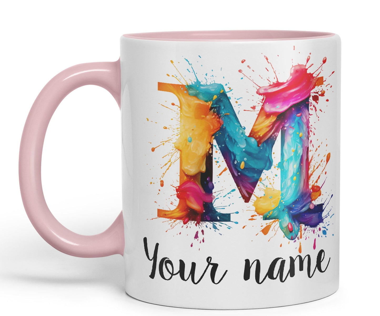 Personalised Letter M mug, Alphabet cusomized custom Letter M Monogram watercolour Ceramic Coloured Mug Cup for Tea Coffee Hot brew 330ml 11Oz Gift