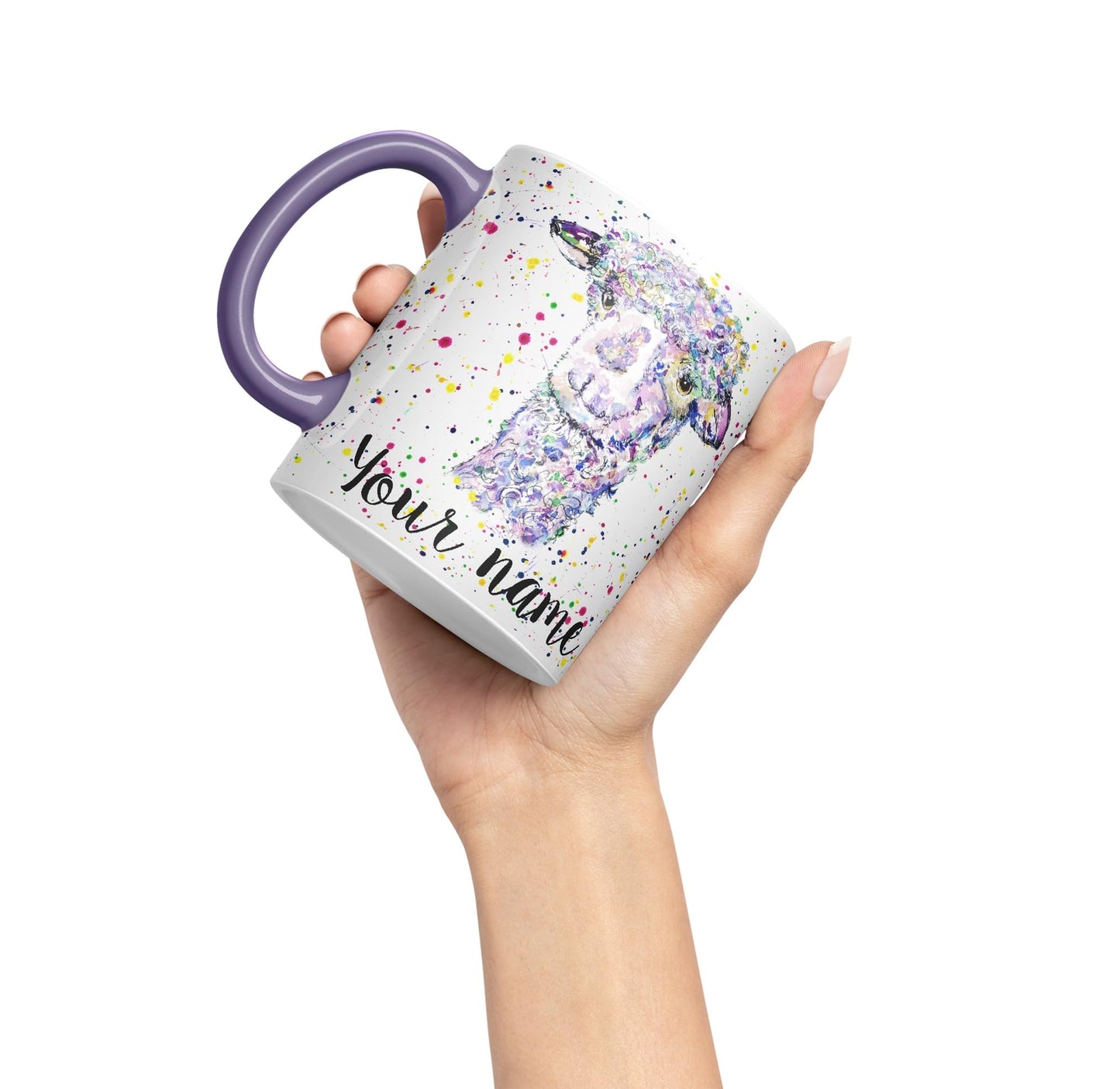 Vixar Personalised with Your Text Llama glama Animals Watercolour Art Coloured Ceramic Mug Cup Gift 330ml 11oz Custom Work Office Tea Coffee