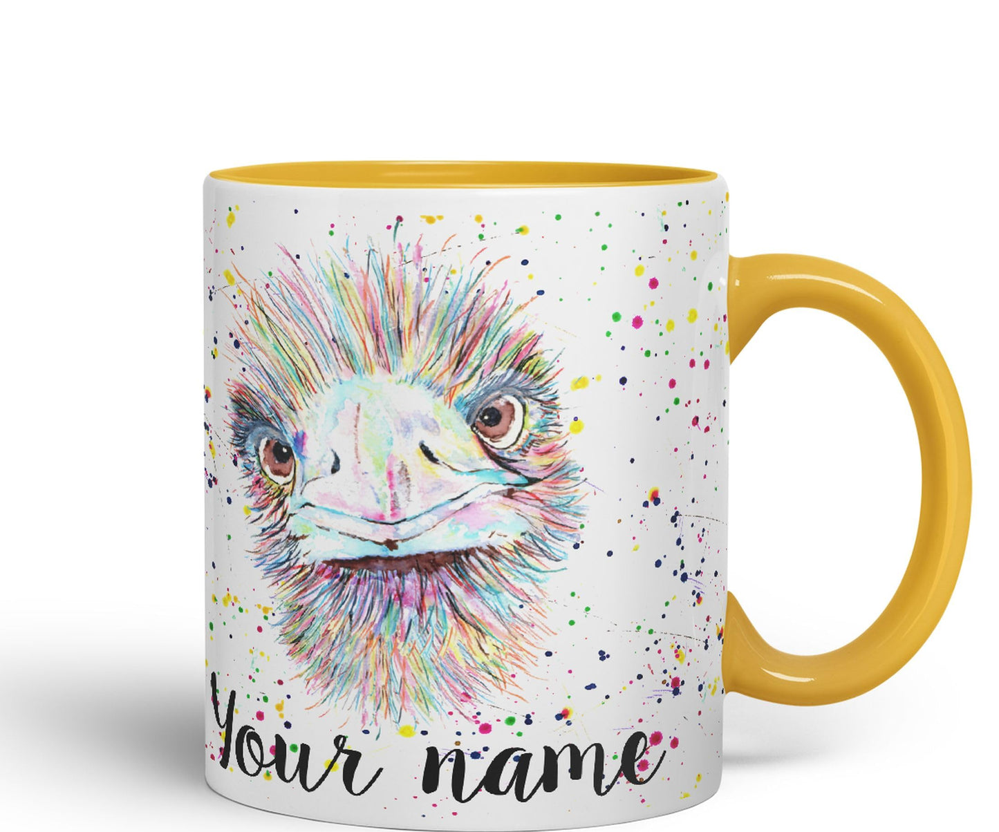 Vixar Personalised with Your Text Emu Bird Animals Watercolour Art Coloured Ceramic Mug Cup Gift 330ml 11oz Custom Work Office Tea Coffee