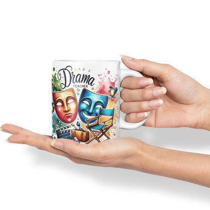 Vixar Drama Teacher Mug Thank You, End of School Gift Ceramic Coloured Mug Cup for Tea Coffee Hot Brew 330ml 11Oz Gift