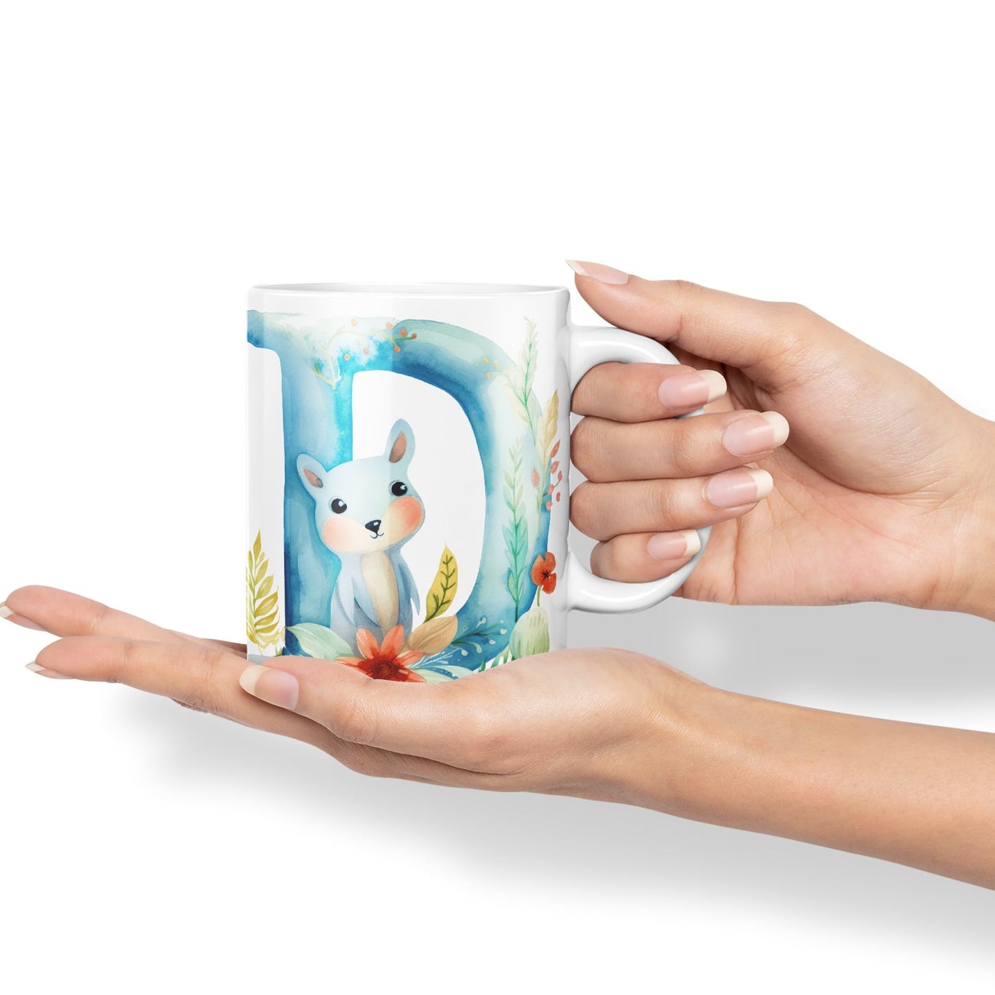 Letter D mug, Animals Alphabet Letter D Monogram animal for kids Ceramic Coloured Mug Cup for Tea Coffee Hot brew 330ml 11Oz Gift