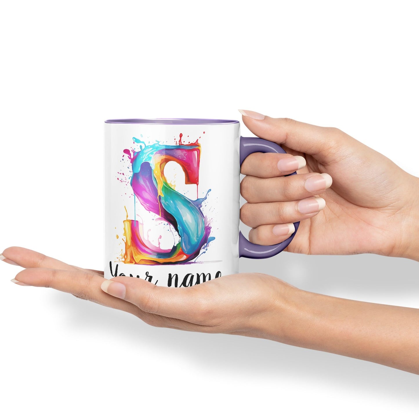 Personalised Letter S mug, Alphabet cusomized custom Letter S Monogram watercolour Ceramic Coloured Mug Cup for Tea Coffee Hot brew 330ml 11Oz Gift