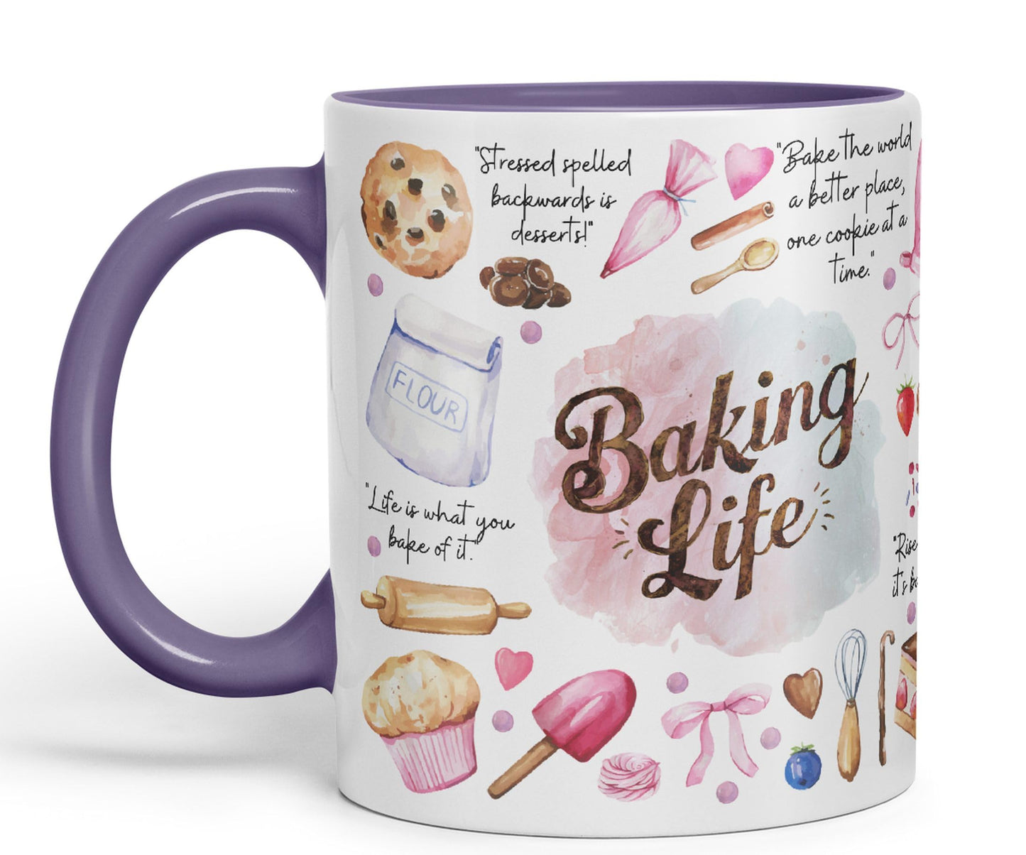 Baking Life Desserts Bake Joke sarkasm Sarcastic Ceramic Coloured Mug Cup for Tea Coffee Hot Brew 330ml 11Oz Gift