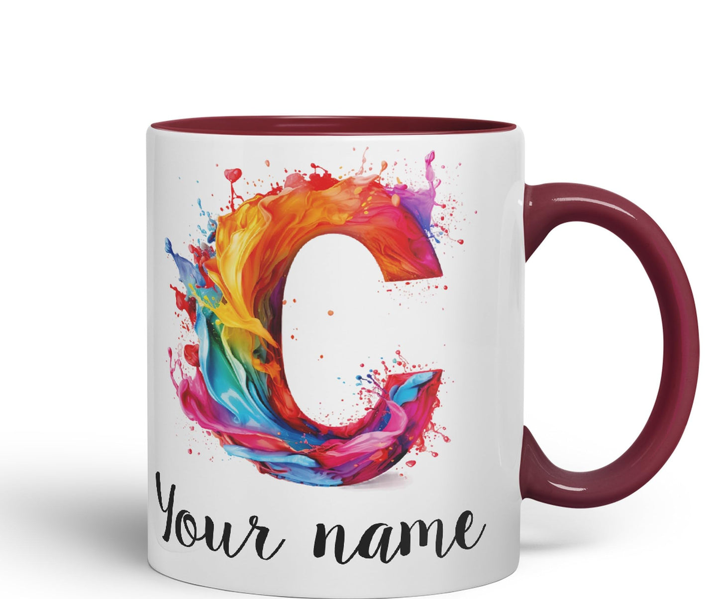 Personalised Letter C mug, Alphabet cusomized custom your Letter C Monogram watercolour Ceramic Coloured Mug Cup for Tea Coffee Hot brew 330ml 11Oz Gift