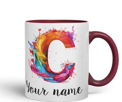 Personalised Letter C mug, Alphabet cusomized custom your Letter C Monogram watercolour Ceramic Coloured Mug Cup for Tea Coffee Hot brew 330ml 11Oz Gift