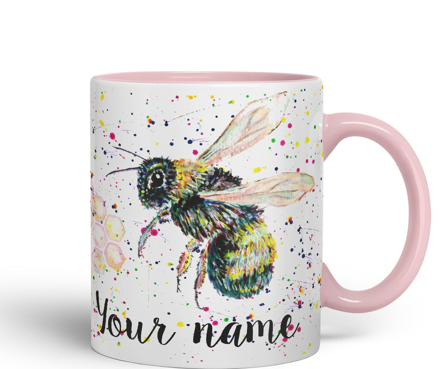 Personalised mug with Your Text name Bees bee Honeycomb animals Watercolour Art Coloured Ceramic Mug Cup Gift 330ml 11oz Custom Work Office Tea Coffee