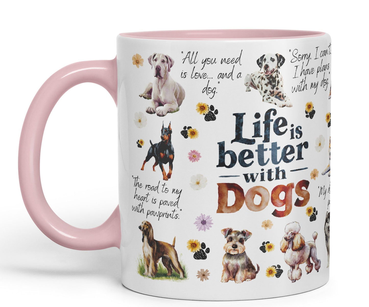 Life is better with Dogs joke pets Ceramic Coloured Mug Cup for Tea Coffee Hot brew 330ml 11Oz Gift