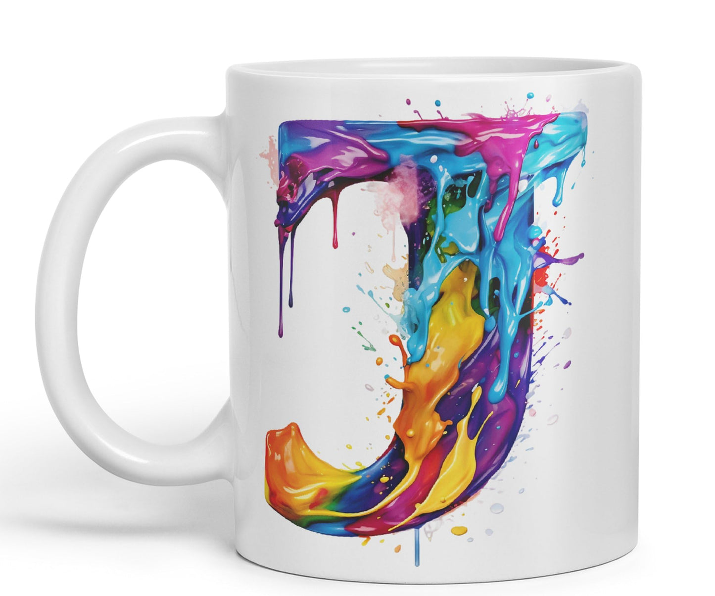 Letter J mug, Alphabet Letter J Monogram watercolour Ceramic Coloured Mug Cup for Tea Coffee Hot brew 330ml 11Oz Gift