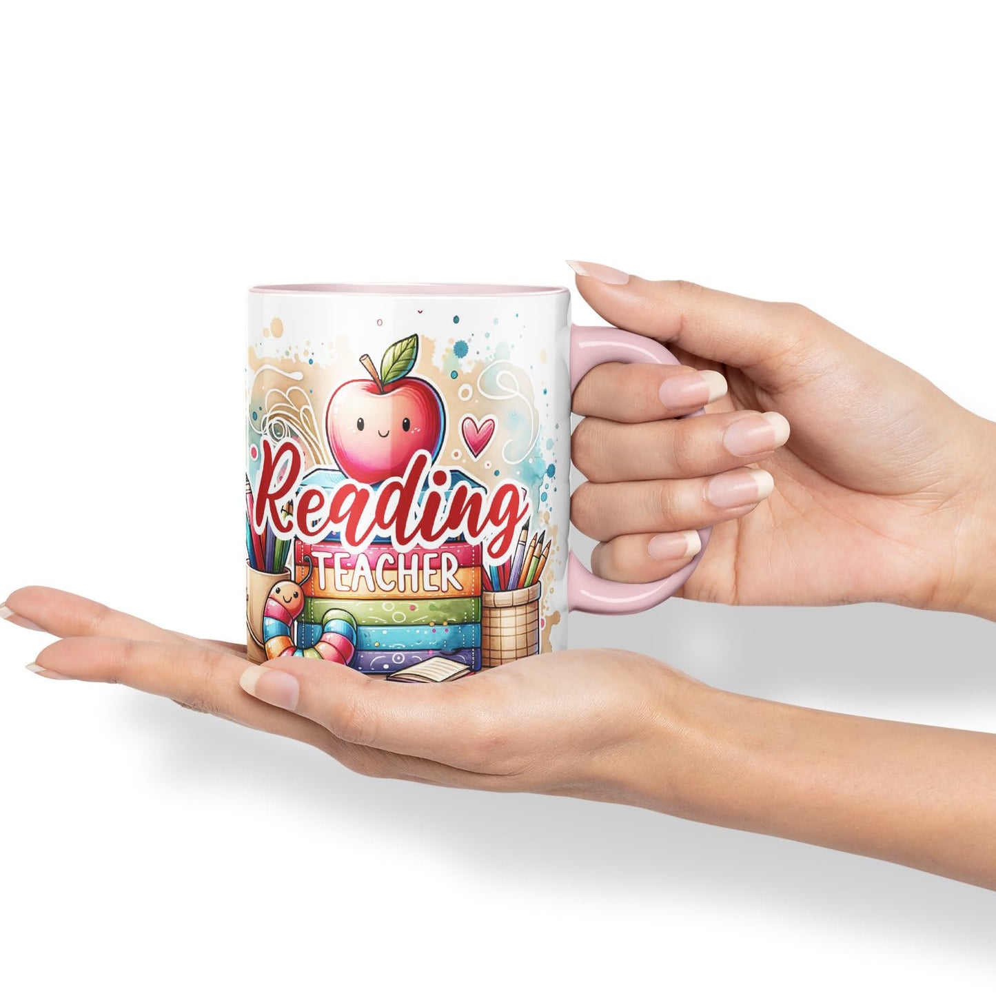 Vixar Reading Teacher Mug Thank You, End of School Gift Ceramic Coloured Mug Cup for Tea Coffee Hot Brew 330ml 11Oz Gift