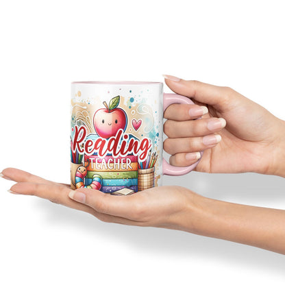 Vixar Reading Teacher Mug Thank You, End of School Gift Ceramic Coloured Mug Cup for Tea Coffee Hot Brew 330ml 11Oz Gift