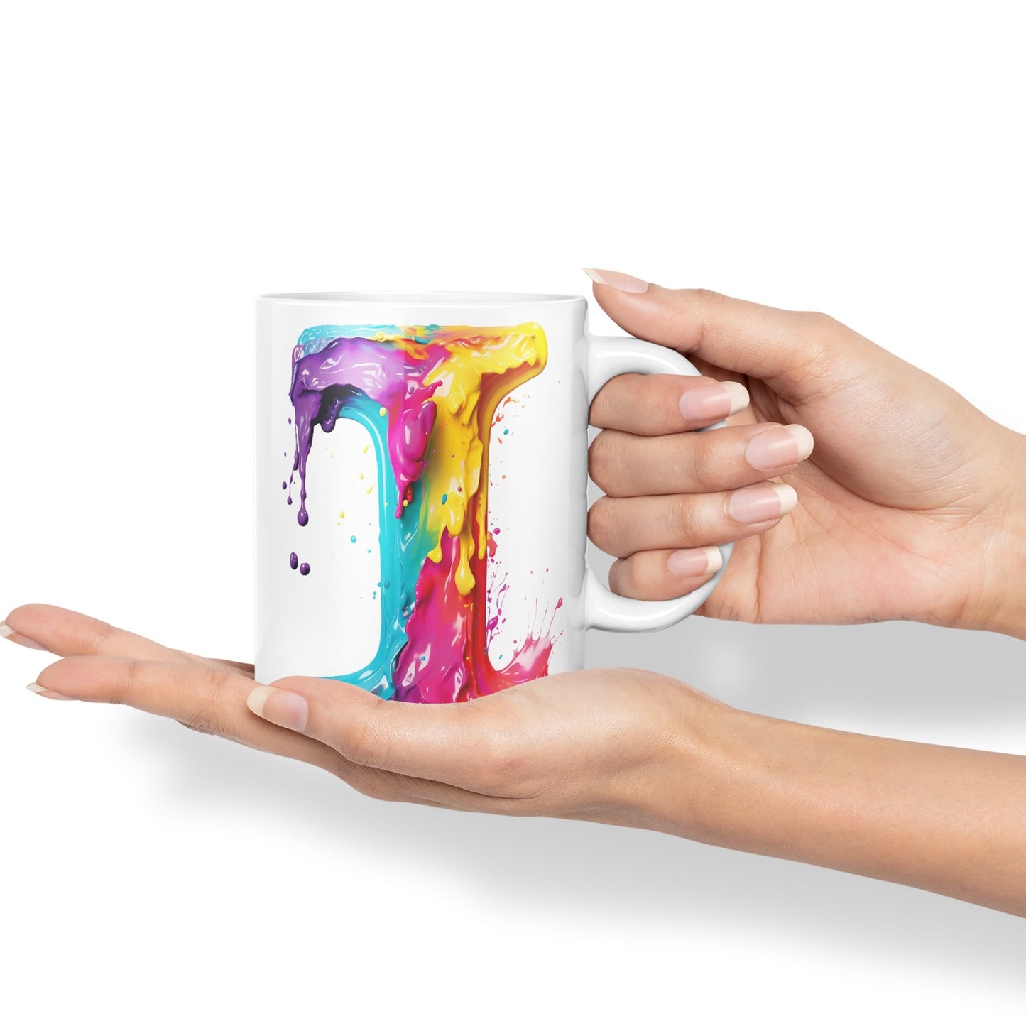 Letter I mug, Alphabet Letter I Monogram watercolour Ceramic Coloured Mug Cup for Tea Coffee Hot brew 330ml 11Oz Gift