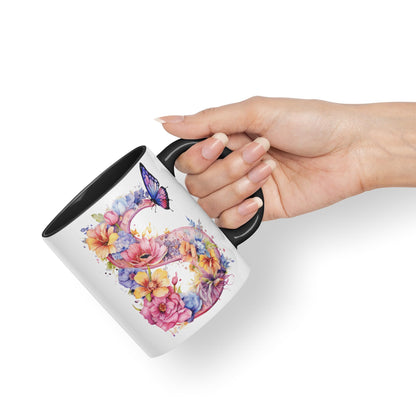 Letter S mug, Floral flowers butterfly Alphabet Letter S Monogram watercolour Ceramic Coloured Mug Cup for Tea Coffee Hot brew 330ml 11Oz Gift