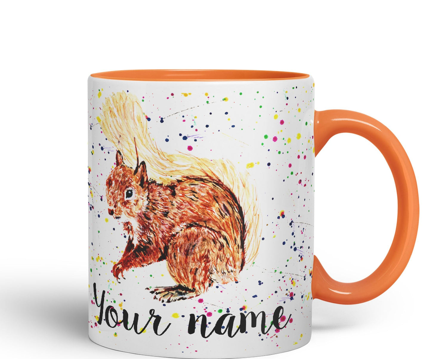 Personalised mug with Your Text name Squirrel Park wildlife animals Watercolour Art Coloured Ceramic Mug Cup Gift 330ml 11oz Custom Work Office Tea Coffee