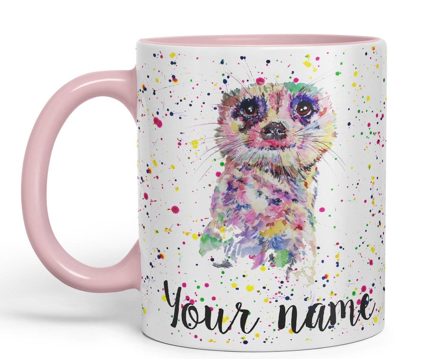 Vixar Personalised with Your Text Meerkat Dessert Wildlife Animals Watercolour Art Coloured Ceramic Mug Cup Gift 330ml 11oz Custom Work Office Tea Coffee