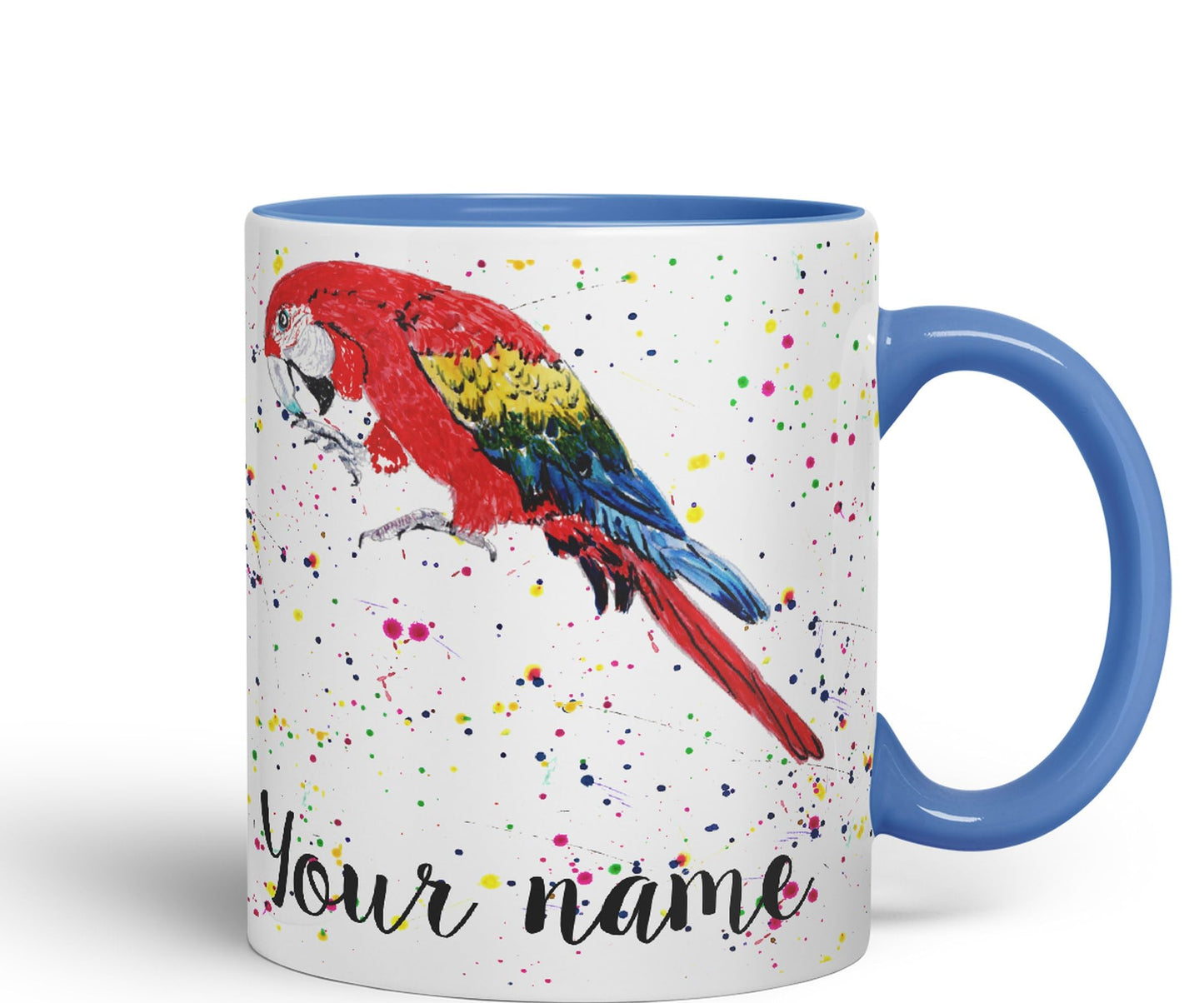 Personalised mug with Your Text name Macaw Parrot Bird animals Watercolour Art Coloured Ceramic Mug Cup Gift 330ml 11oz Custom Work Office Tea Coffee