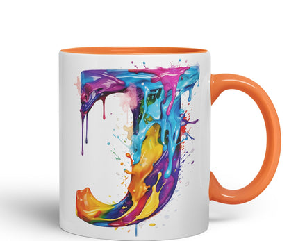 Letter J mug, Alphabet Letter J Monogram watercolour Ceramic Coloured Mug Cup for Tea Coffee Hot brew 330ml 11Oz Gift