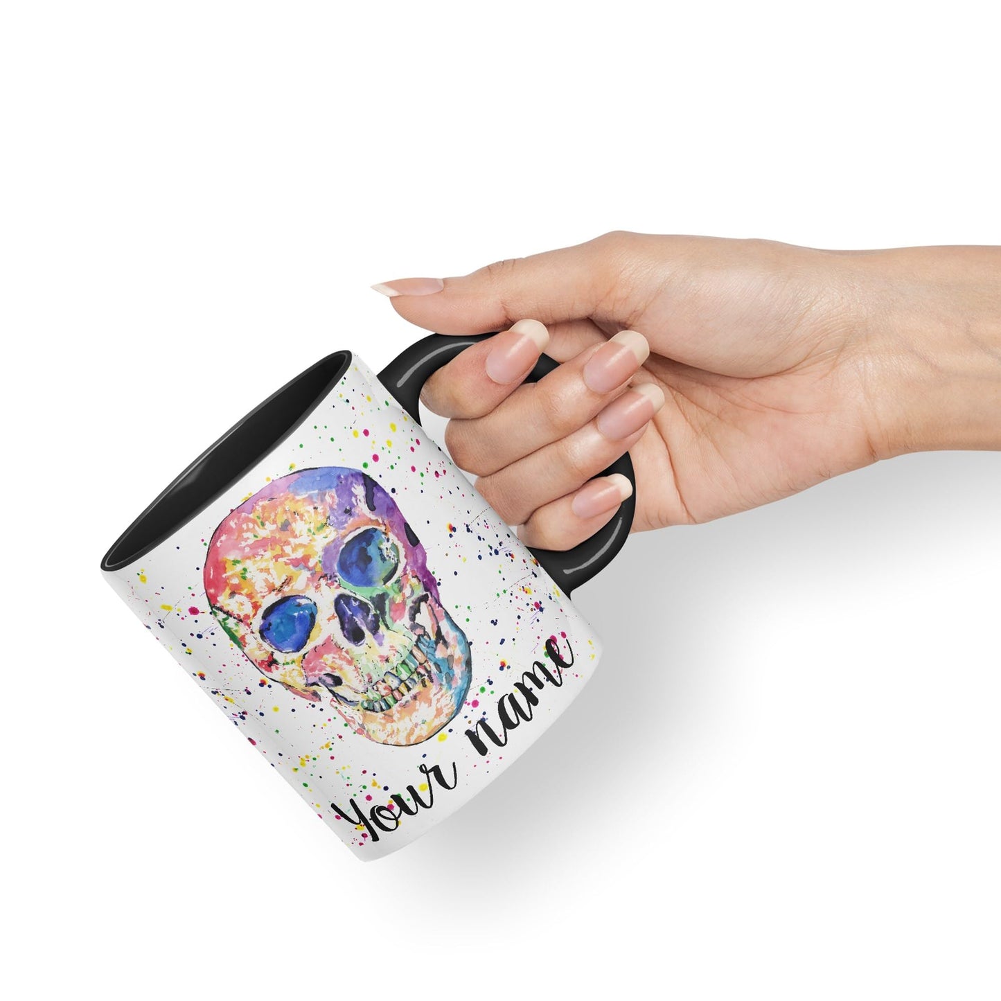 Vixar Personalised with Your Text Skull Front Art Coloured Ceramic Mug Cup Gift 330ml 11oz Custom Work Office Tea Coffee