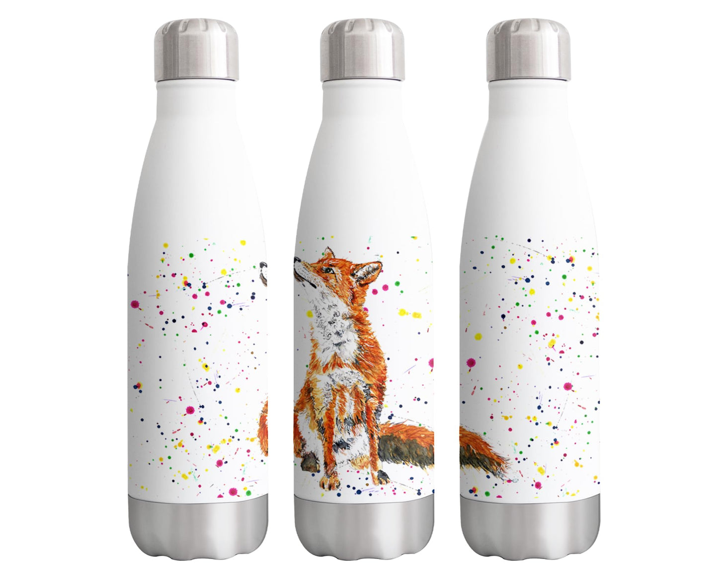 Vixar Fox wildlife Animals Watercolour Bottle double Wall insulated Stainless steel sport Drinks 500ml