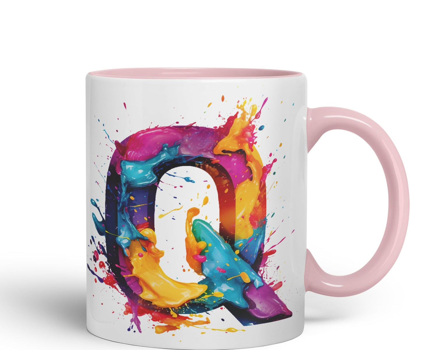 Letter Q mug, Alphabet Letter Q Monogram watercolour Ceramic Coloured Mug Cup for Tea Coffee Hot brew 330ml 11Oz Gift