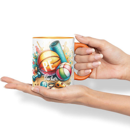 Vixar PE Teacher Mug Thank You, End of School Gift Ceramic Coloured Mug Cup for Tea Coffee Hot Brew 330ml 11Oz Gift