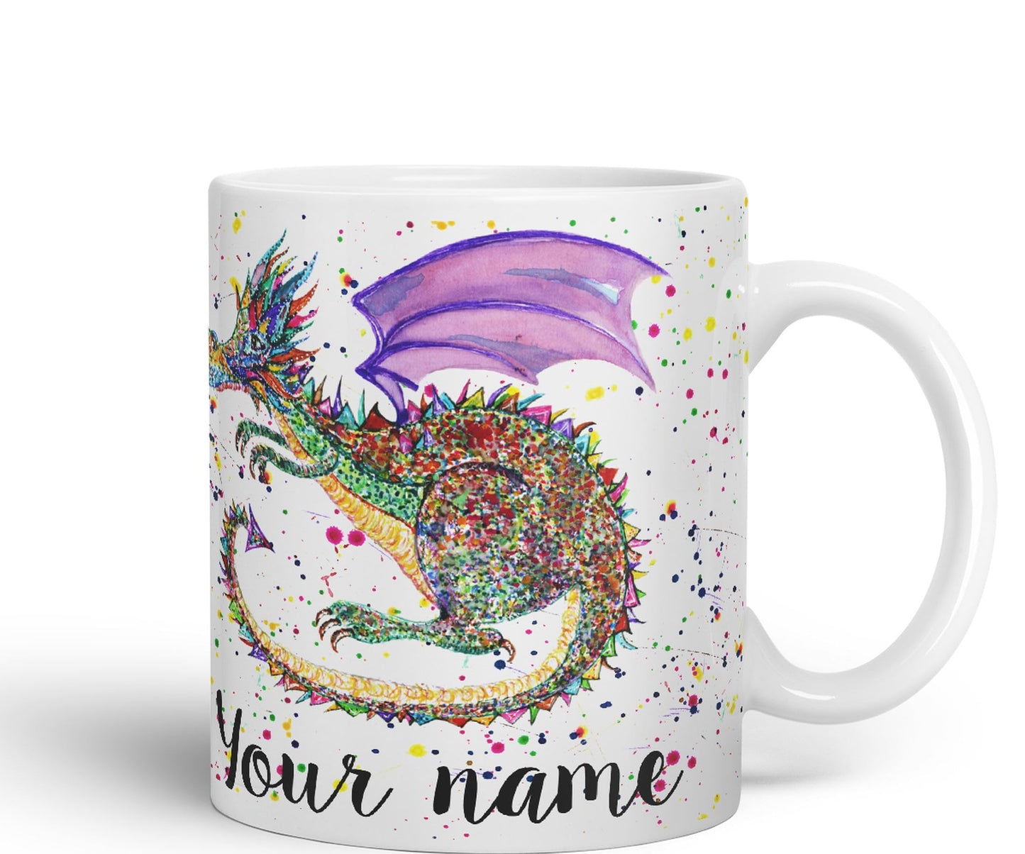 Personalised with Your Text Mythical Dragon Lizard Reptile Watercolour Art Coloured Ceramic Mug Cup Gift 330ml 11oz Custom Work Office Tea Coffee