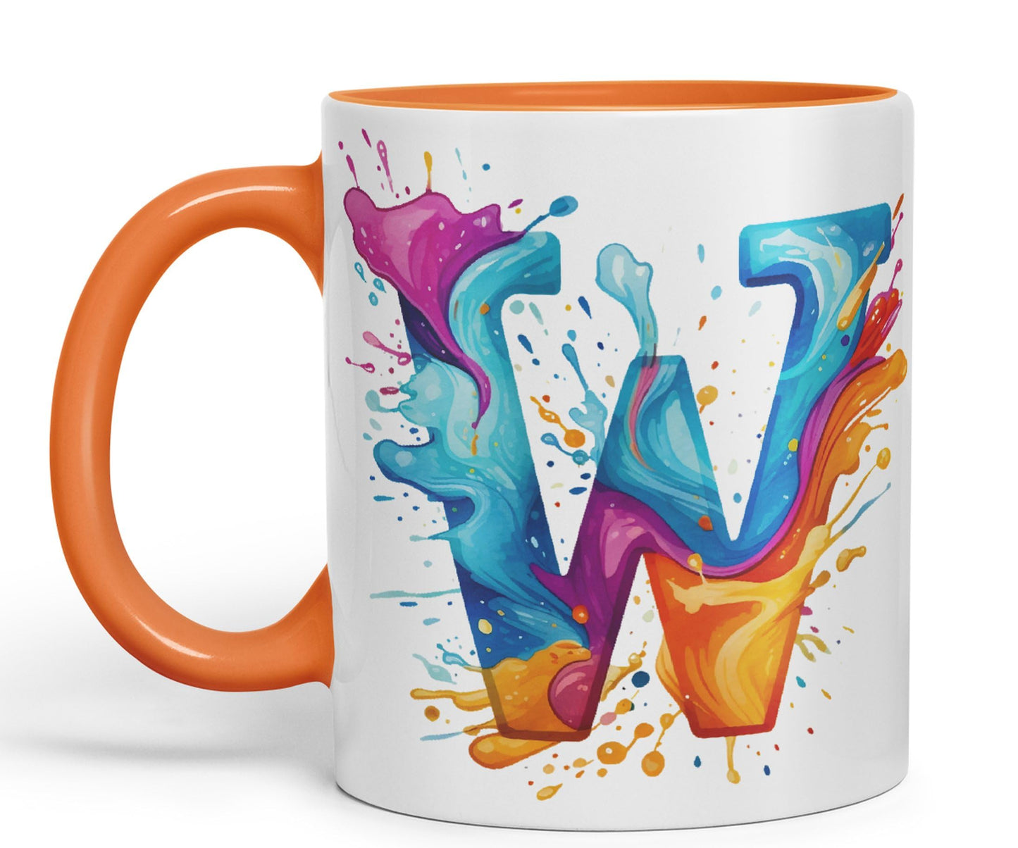 Letter W mug, Alphabet Letter W Monogram watercolour Ceramic Coloured Mug Cup for Tea Coffee Hot brew 330ml 11Oz Gift