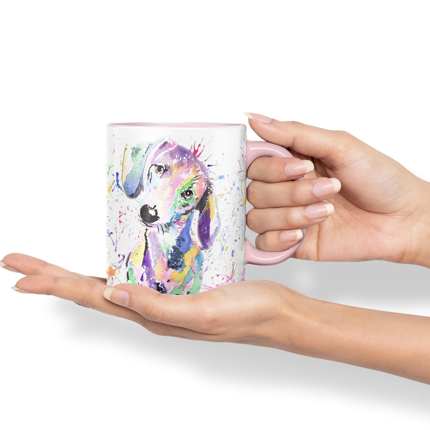 Vixar Dachshund Dog Sausage Wiener Badger Pet Watercolour Rainbow Art Ceramic 330 ml Coloured Mug Cup Gift Birthday Work Office Christmas Tea Coffee