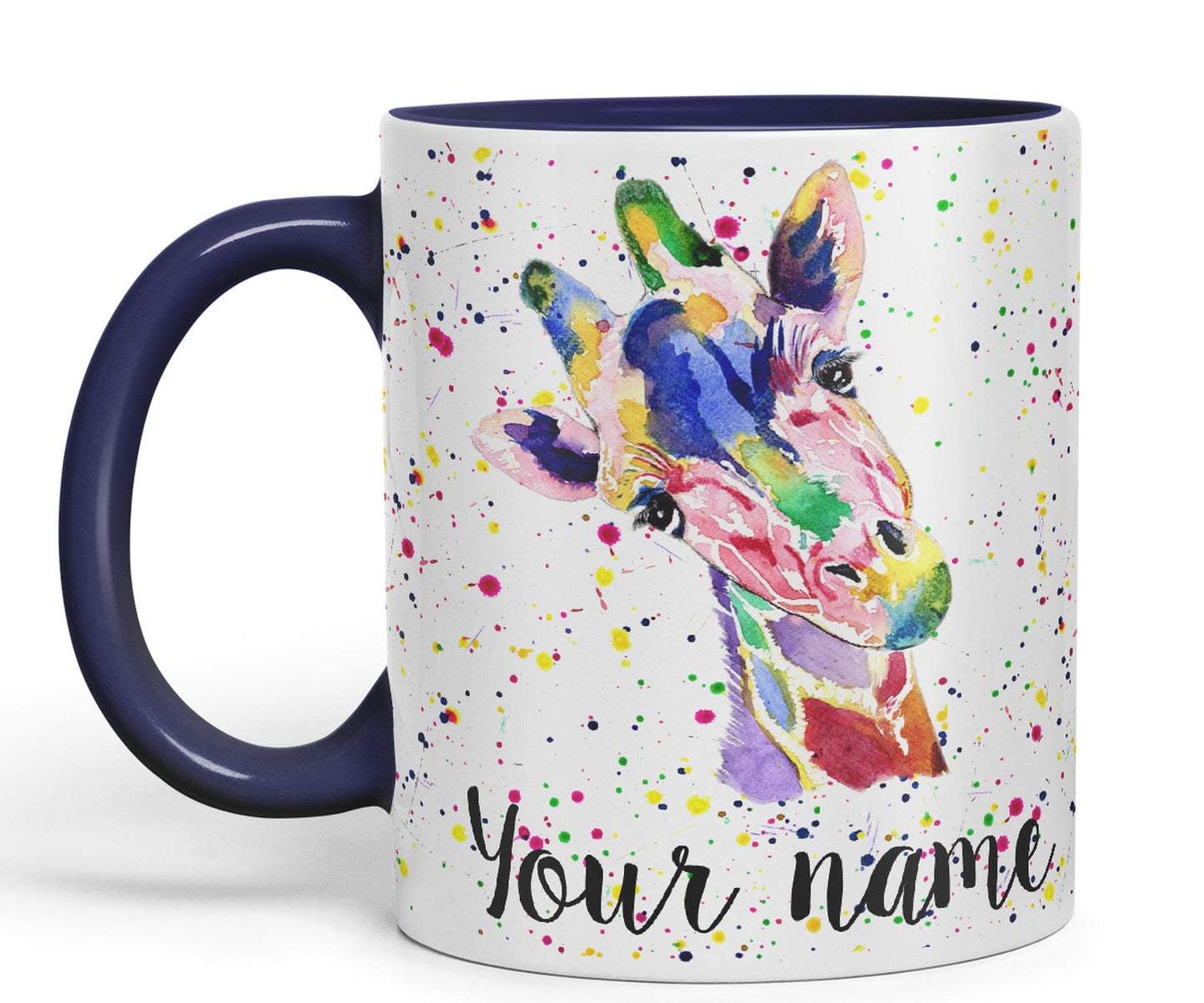 Vixar Personalised with Your Text Giraffe Safari Wildlife Animals Watercolour Art Coloured Ceramic Mug Cup Gift 330ml 11oz Custom Work Office Tea Coffee