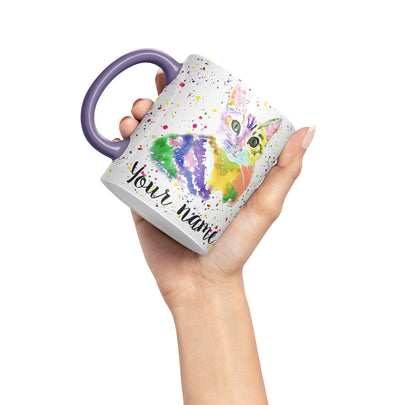 Vixar Personalised with Your Text Cat Kitten Feline Pet Animals Watercolour Art Coloured Ceramic Mug Cup Gift 330ml 11oz Custom Work Office Tea Coffee