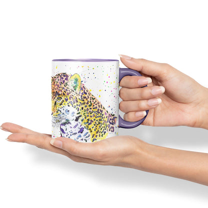 Jaguar Big Cat Safari animals Watercolour Ceramic Coloured Mug Cup for Tea Coffee Hot brew 330ml 11Oz Gift