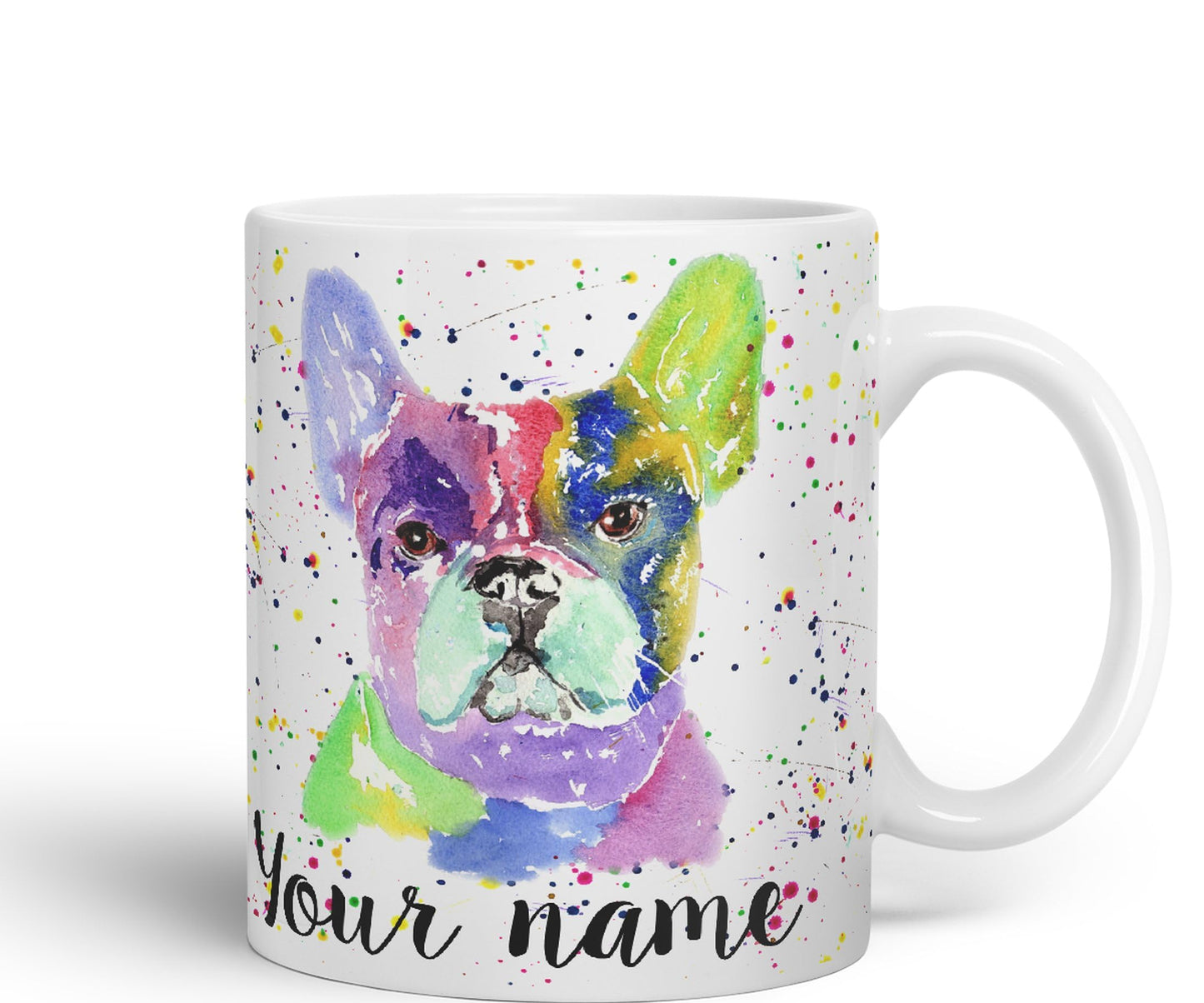 Vixar Personalised with Your Text French Bulldog Frenchie Dog Pet Animals Watercolour Art Coloured Ceramic Mug Cup Gift 330ml 11oz Custom Work Office Tea Coffee