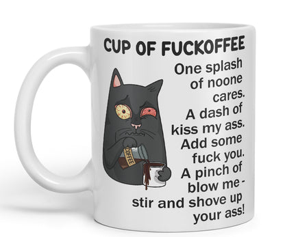 Cup of Fuckoffee, one Splash on Noone Cares cat Sarcastic Joke Ceramic Coloured Mug Cup for Tea Coffee Hot Brew 330ml 11Oz