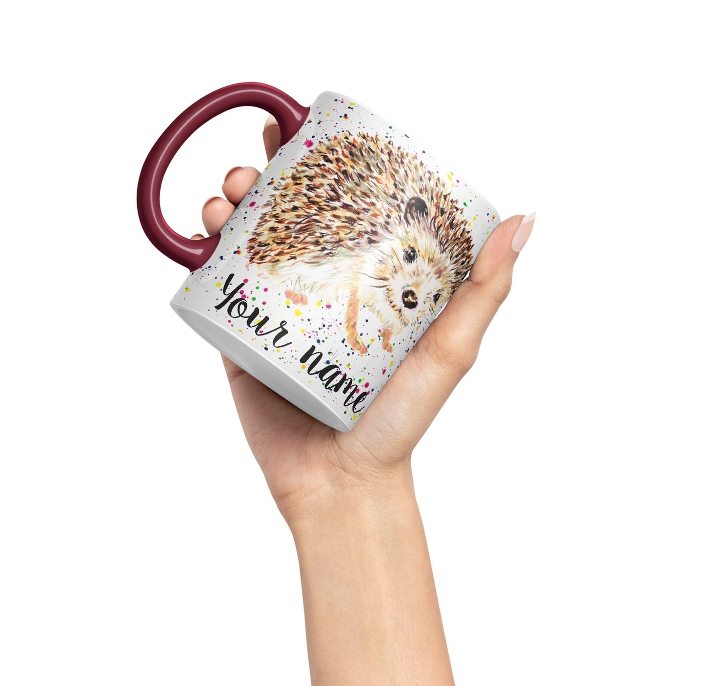 Vixar Personalised with Your Text Hedgehog British Wildlife Watercolour Art Coloured Ceramic Mug Cup Gift 330ml 11oz Custom Work Office Tea Coffee (h2)