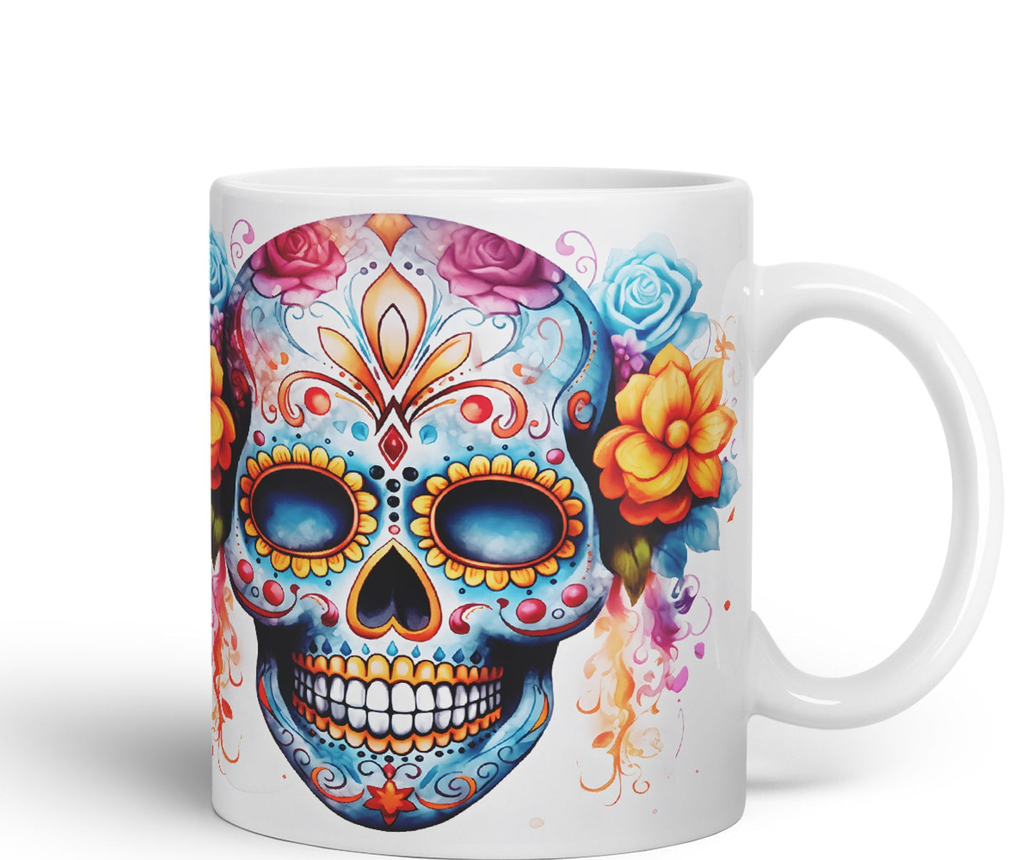 Sugar Skull and Roses Ceramic Coloured Mug Cup for Tea Coffee Hot Brew 330ml 11Oz Gift sk4