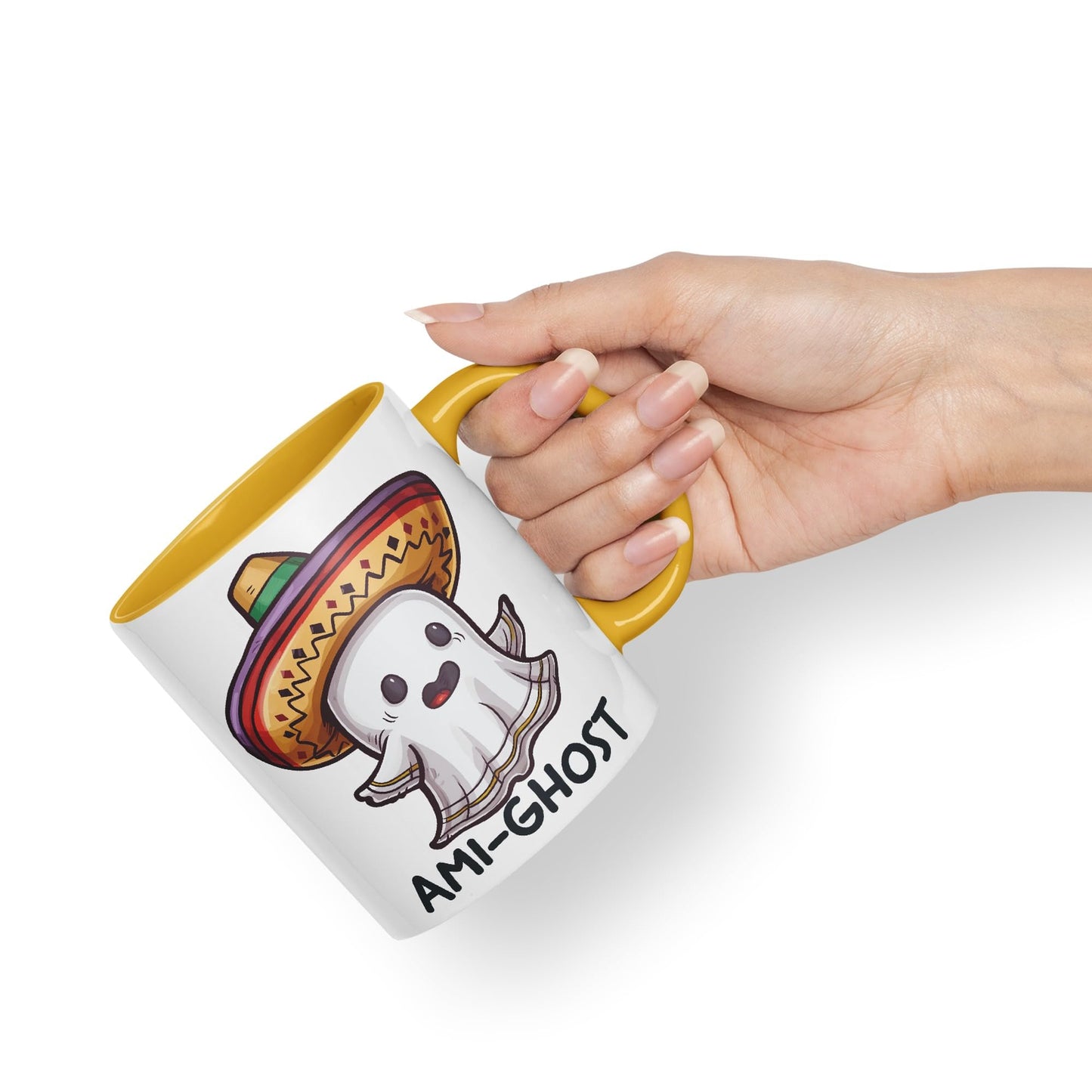 Ami-Ghost, Mexican hat Ghost Joke sarkasm Sarcastic Ceramic Coloured Mug Cup for Tea Coffee Hot Brew 330ml 11Oz Gift