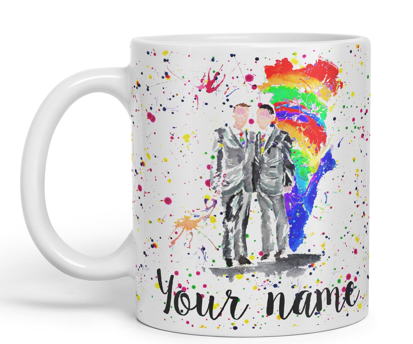 Vixar Personalised with Your Text Wedding Mr and Mr Pride Gay Art Coloured Ceramic Mug Cup Gift 330ml 11oz Custom Work Office Tea Coffee