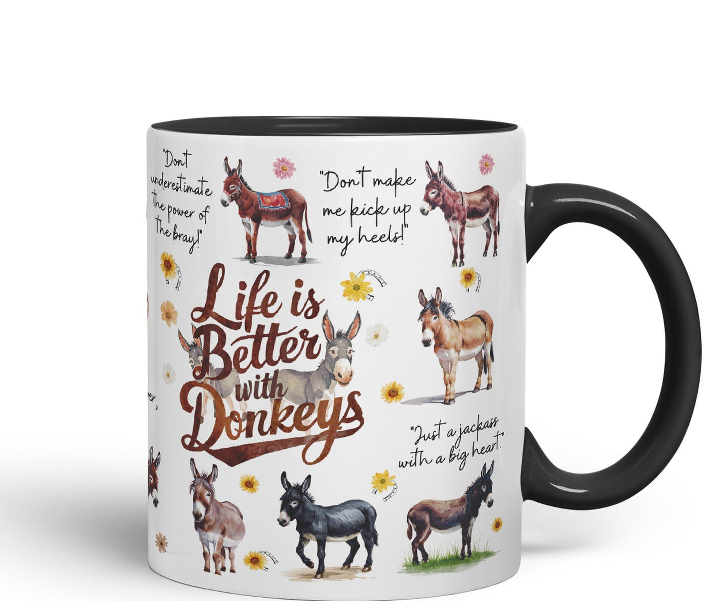 Life Better with Donkeys Joke sarkasm Sarcastic Ceramic Coloured Mug Cup for Tea Coffee Hot Brew 330ml 11Oz Gift