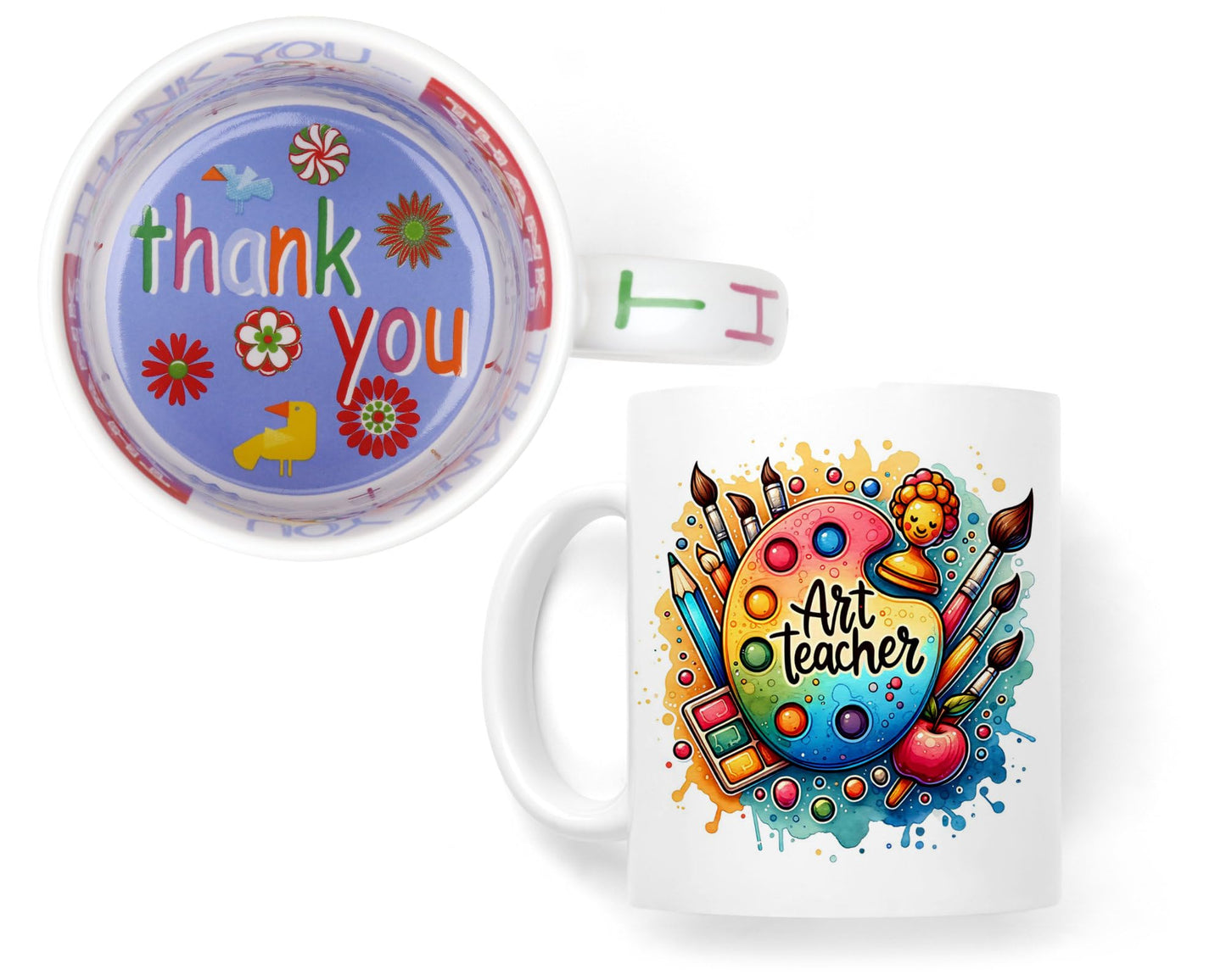 Vixar Art Teacher Mug Thank You, End of School Gift Ceramic Coloured Mug Cup for Tea Coffee Hot Brew 330ml 11Oz Gift