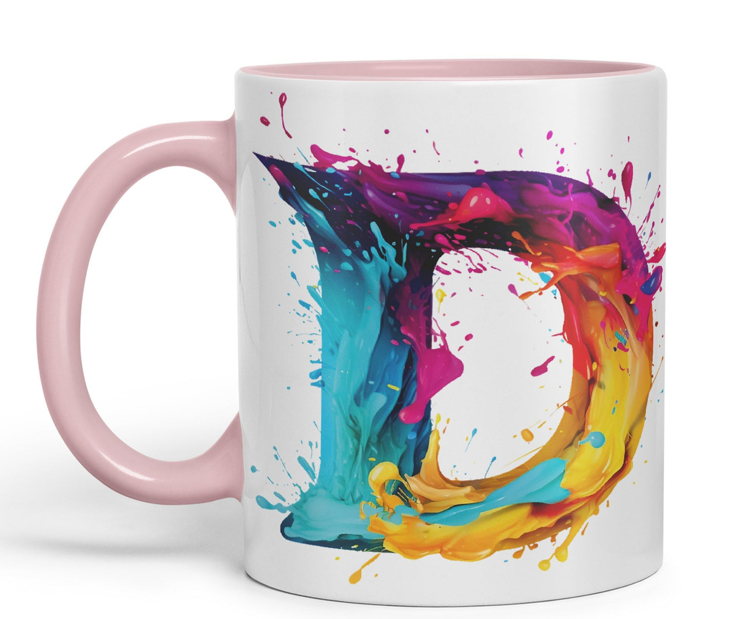 Letter D mug, Alphabet Letter D Monogram watercolour Ceramic Coloured Mug Cup for Tea Coffee Hot brew 330ml 11Oz Gift