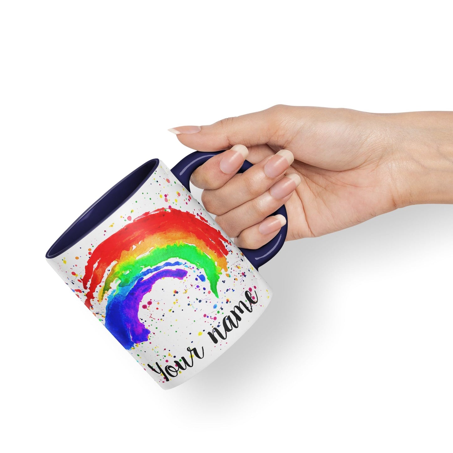 Vixar Personalised with Your Text Rainbow Watercolour Art Coloured Ceramic Mug Cup Gift 330ml 11oz Custom Work Office Tea Coffee (O1)