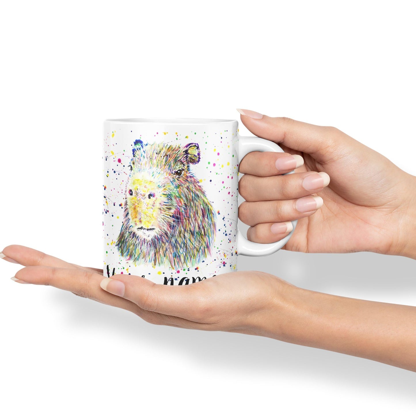 Vixar Personalised with Your Text Capybara Rodent Pet Watercolour Art Coloured Ceramic Mug Cup Gift 330ml 11oz Custom Work Office Tea Coffee