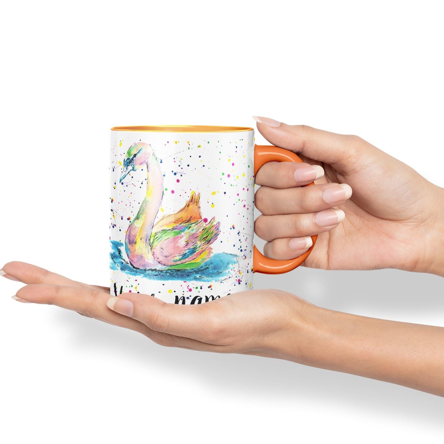 Vixar Personalised with Your Text Swan Bird Animals Watercolour Art Coloured Ceramic Mug Cup Gift 330ml 11oz Custom Work Office Tea Coffee (O2)