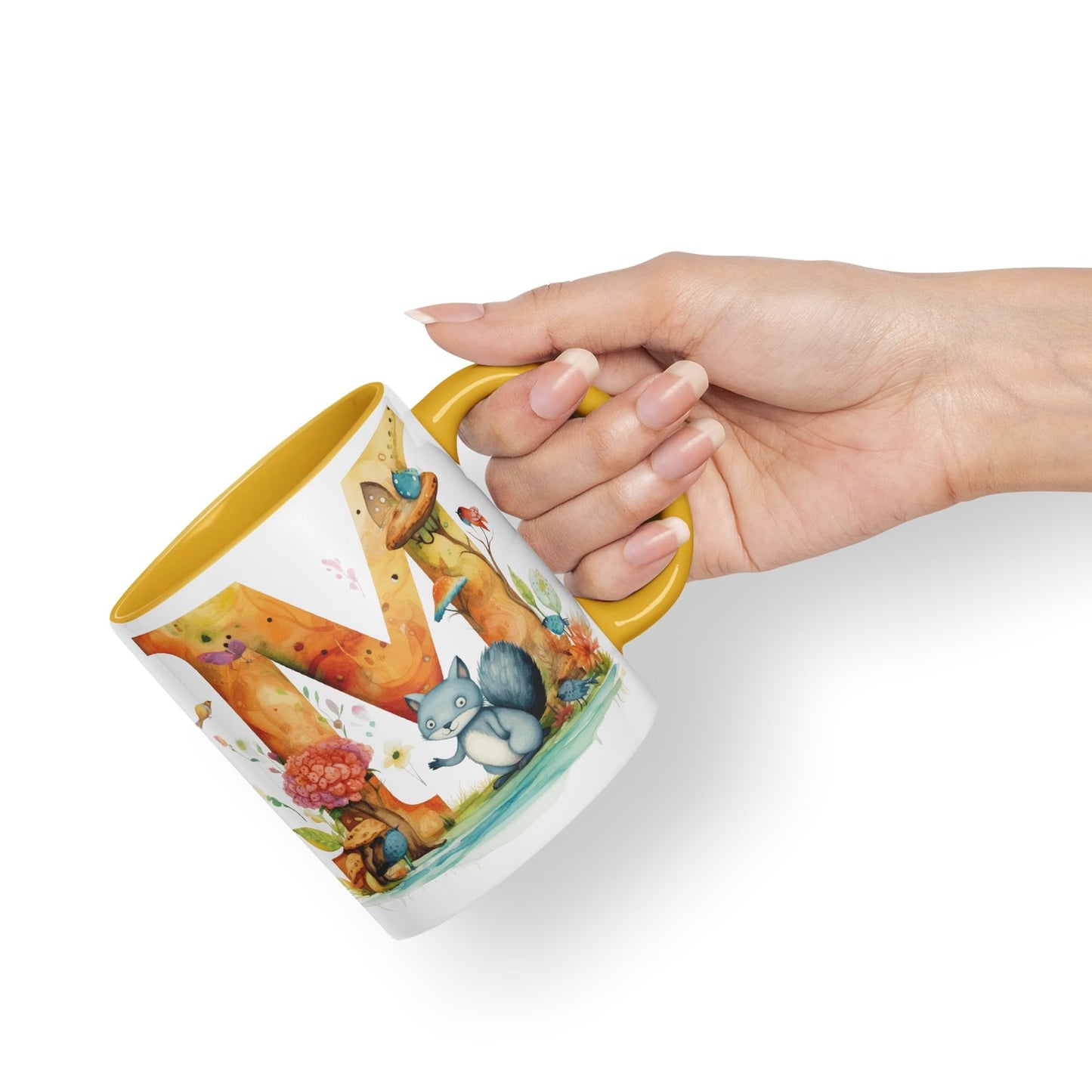 Letter M mug, Animals Alphabet Letter M Monogram animal for kids Ceramic Coloured Mug Cup for Tea Coffee Hot brew 330ml 11Oz Gift