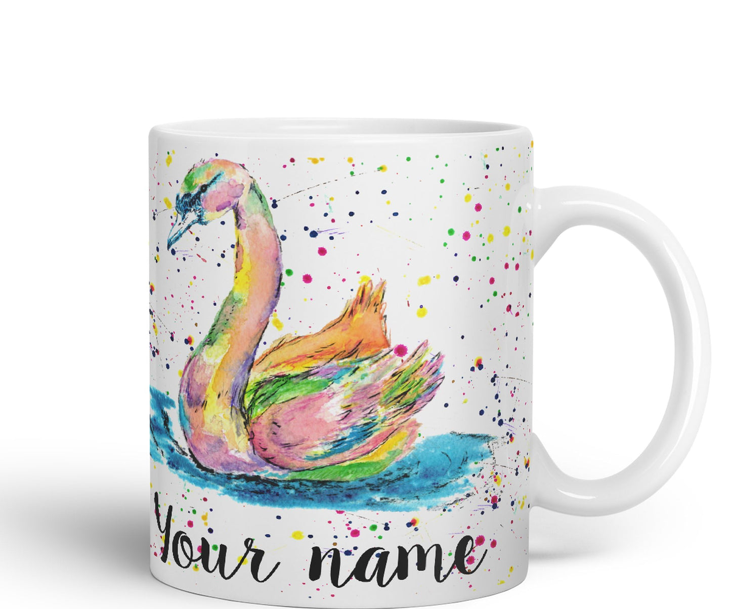 Vixar Personalised with Your Text Swan Bird Animals Watercolour Art Coloured Ceramic Mug Cup Gift 330ml 11oz Custom Work Office Tea Coffee (O2)