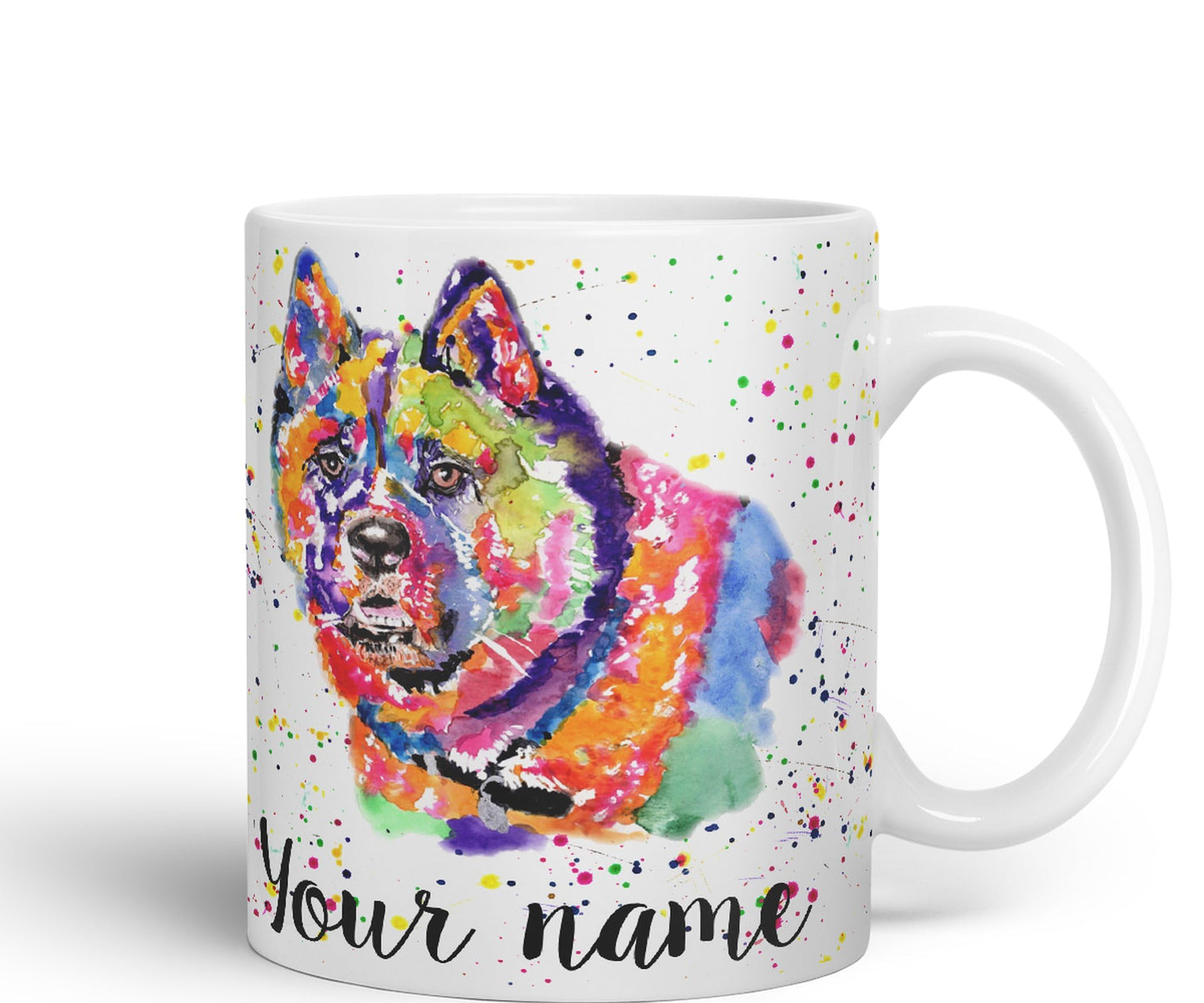 Vixar Personalised with Your Text Akita Dog pet Watercolour Art Coloured Ceramic Mug Cup Gift 330ml 11oz Custom Work Office Tea Coffee