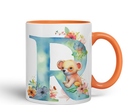 Letter R mug, Animals Alphabet Letter R Monogram animal for kids Ceramic Coloured Mug Cup for Tea Coffee Hot brew 330ml 11Oz Gift