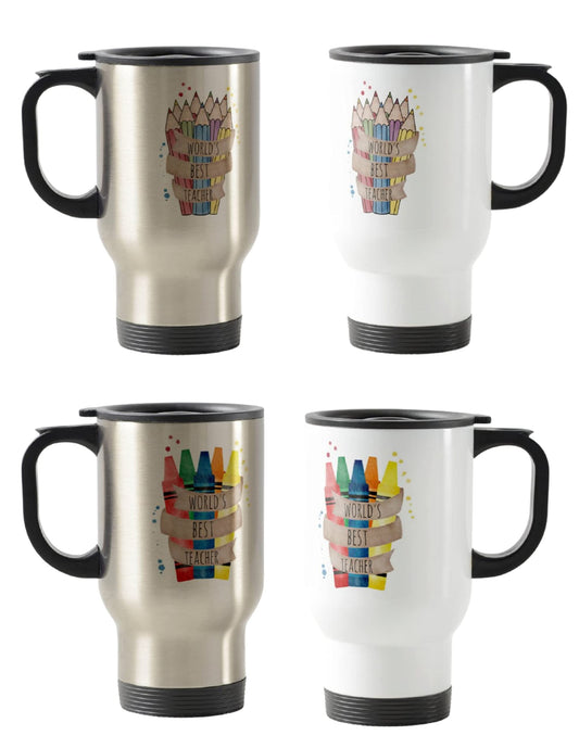 Teacher Travel Mug, World's Best Teacher, Crayons/Pencils Teacher Gift from Kids, School Gift, End of Year