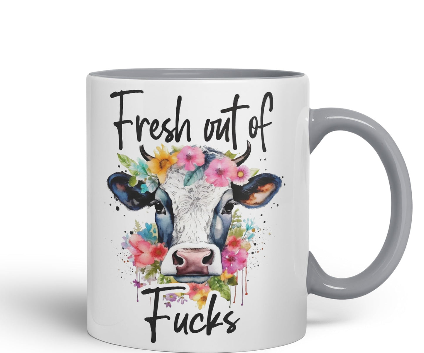 Fresh Out of Fu Cow Joke sarkasm Sarcastic Ceramic Coloured Mug Cup for Tea Coffee Hot Brew 330ml 11Oz Gift