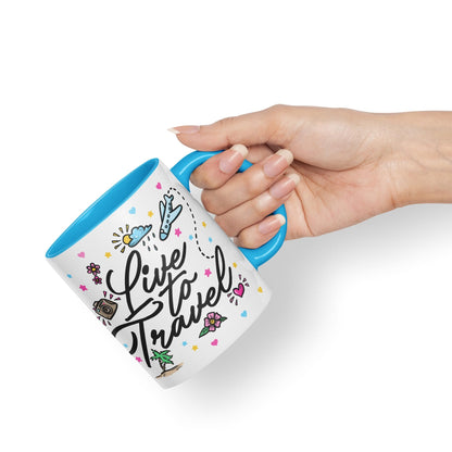 Vixar I Love Travel Live to Travel Coloured Ceramic Mug Cup Gift 330ml 11oz Work Office Tea Coffee Gift Traveler